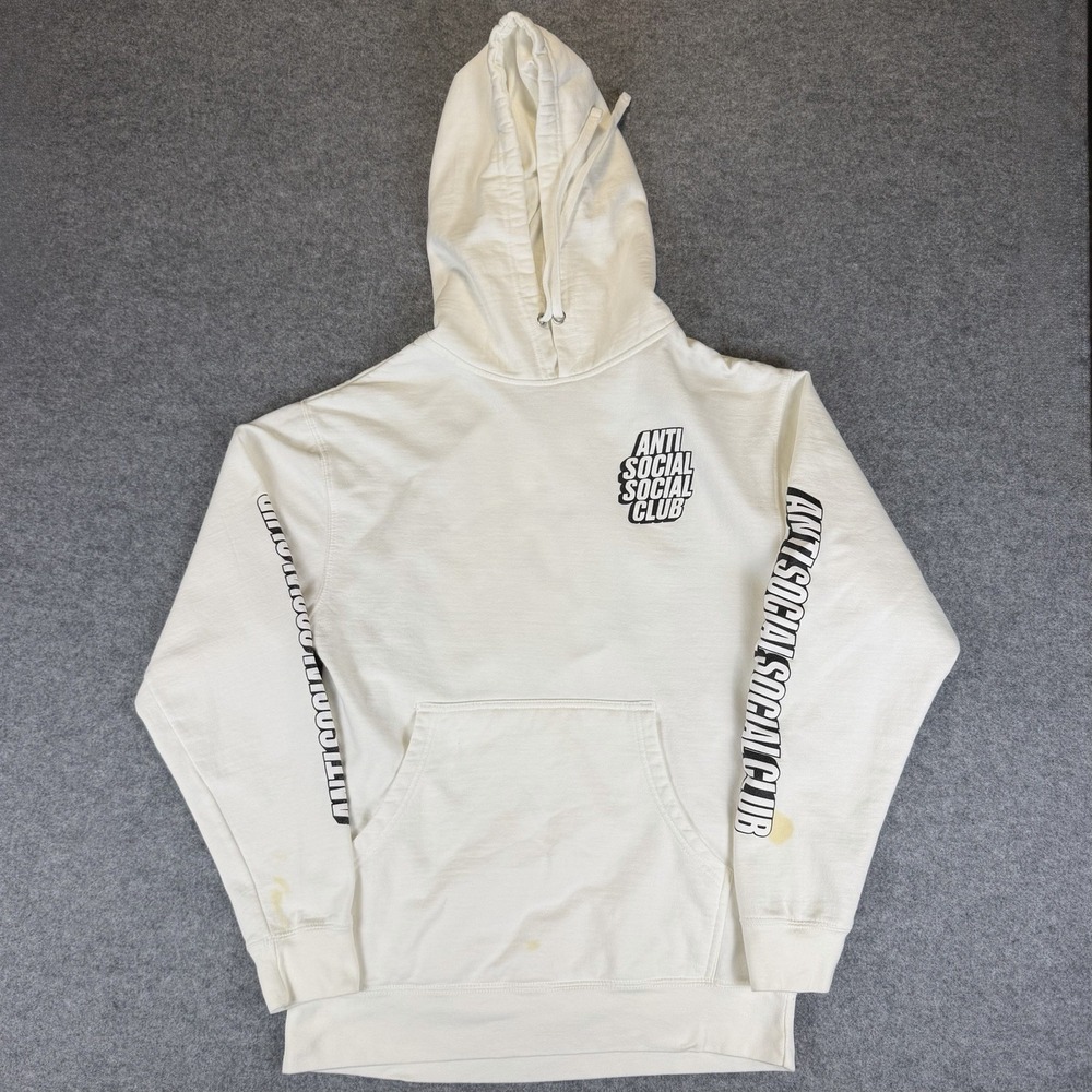 Anti Social Social Club ASSC Block White Hoodie Sweatshirt Mens Small S - Picture 1 of 8